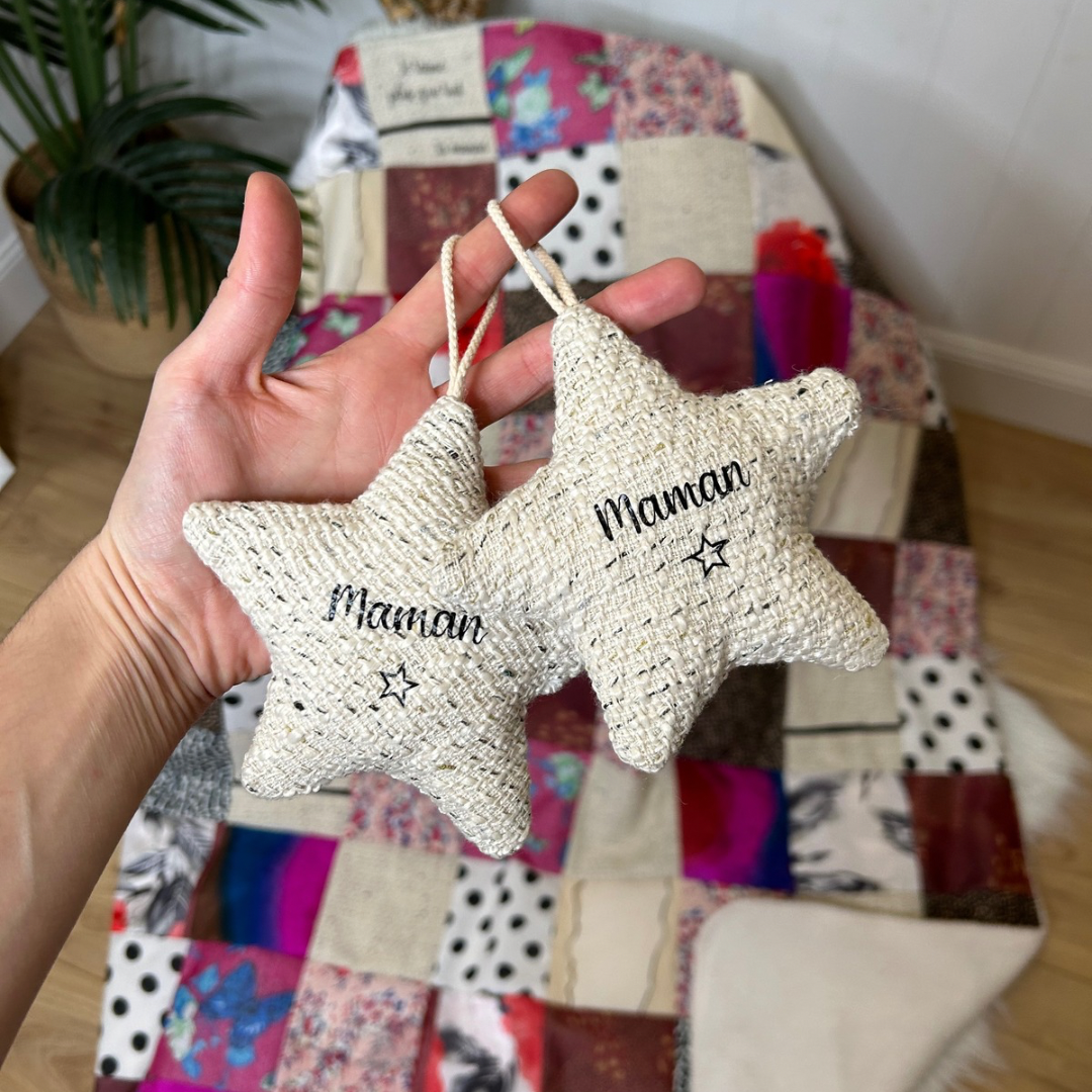 étoile souvenir d'une maman confectionnée à partir d'un pull